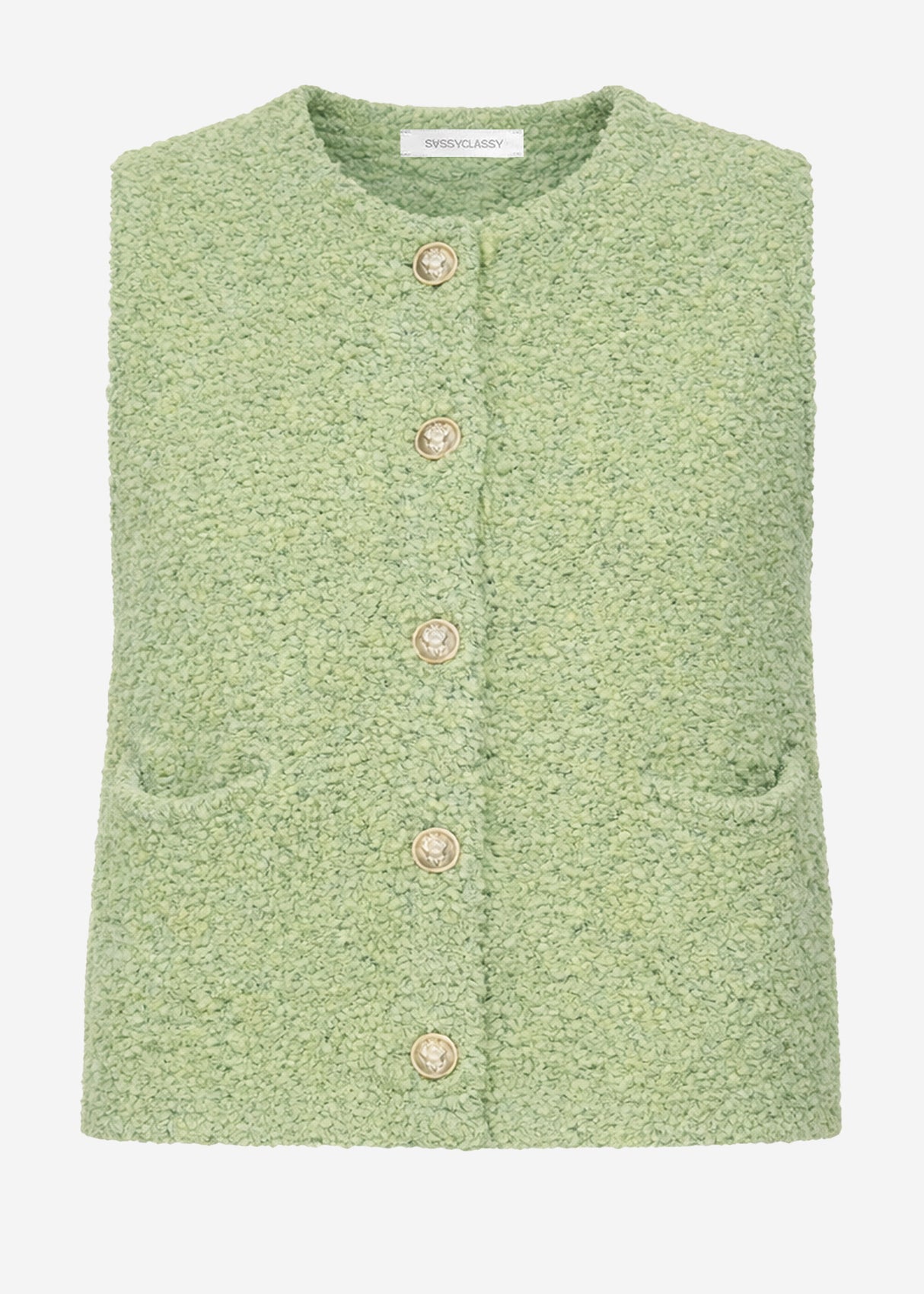 Bouclé-Weste mit Taschen - grün