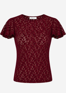 Spitzen T-Shirt mit Flügelärmel - burgundy