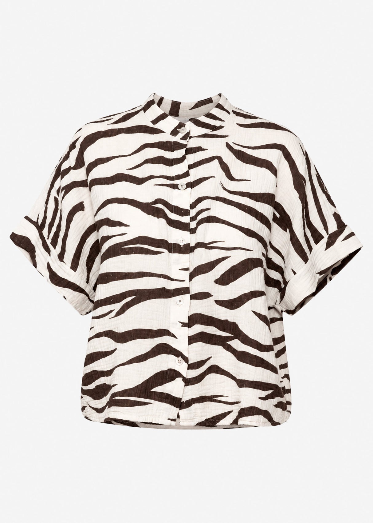 sassyclassy Kurzarm-Musselinbluse mit Zebra-Muster - beige-braun