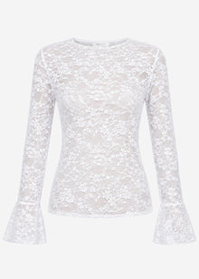 Langarmshirt aus Spitze mit Volantärmel - weiß