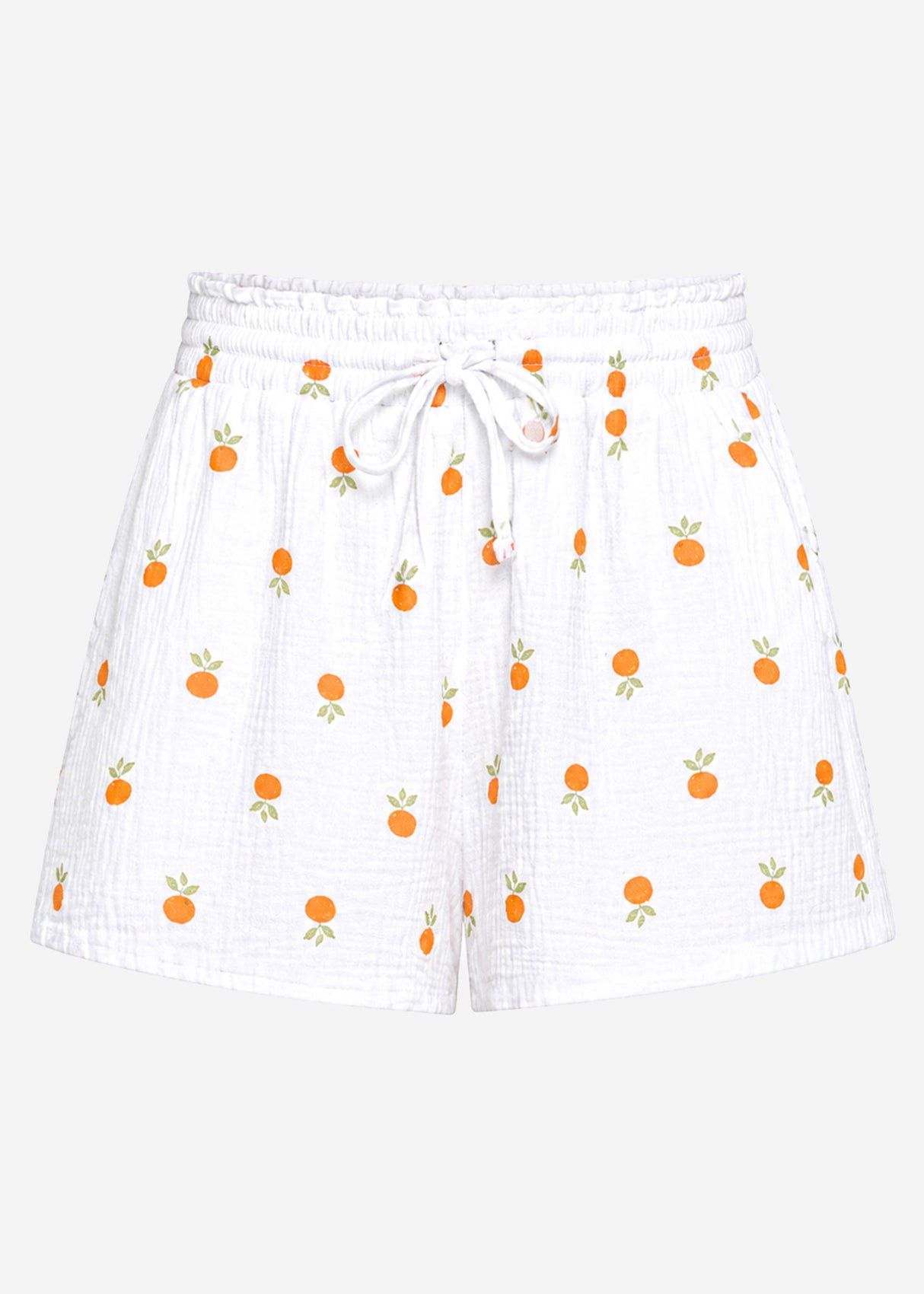 Weite Musselin Shorts mit Orangen-Print - weiß