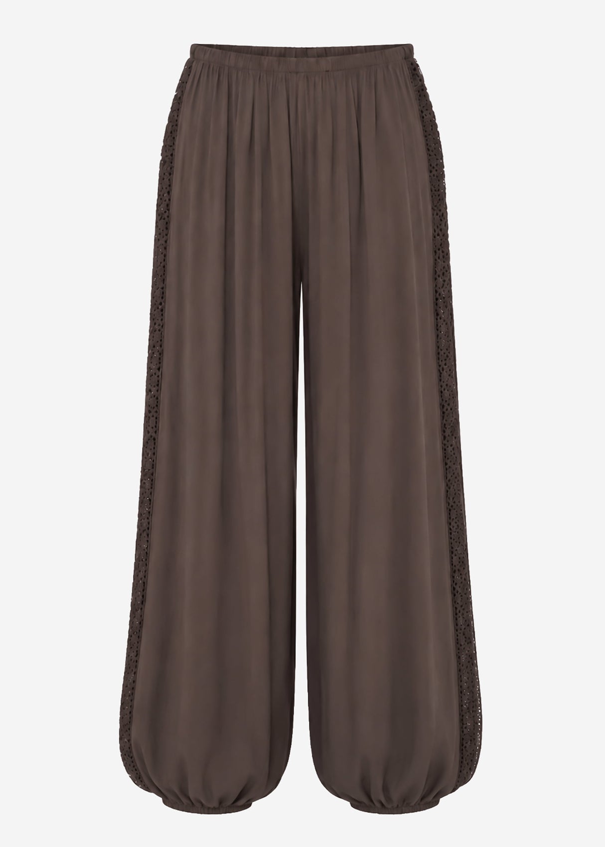 Ballonhose mit Spitzeneinsätzen - braun