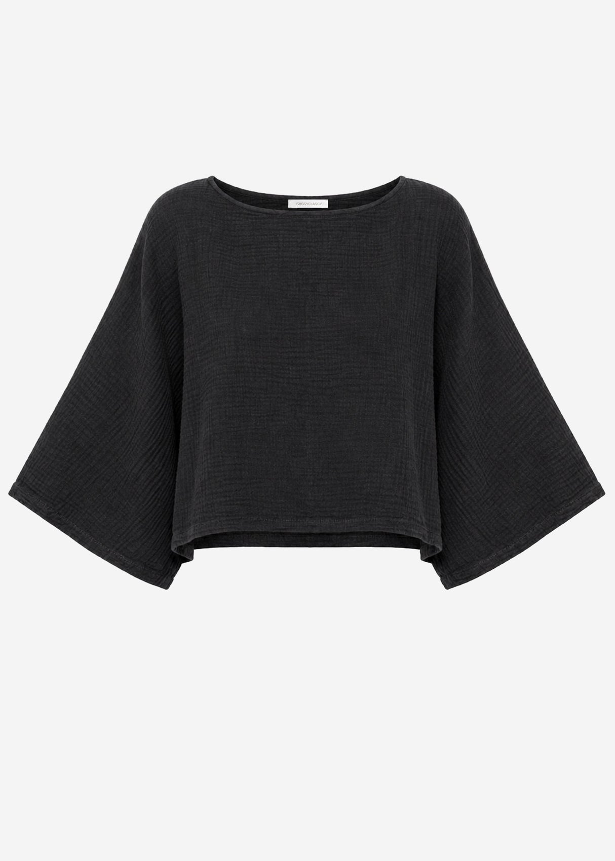 Musselin Shirt mit Fledermausärmeln - schwarz
