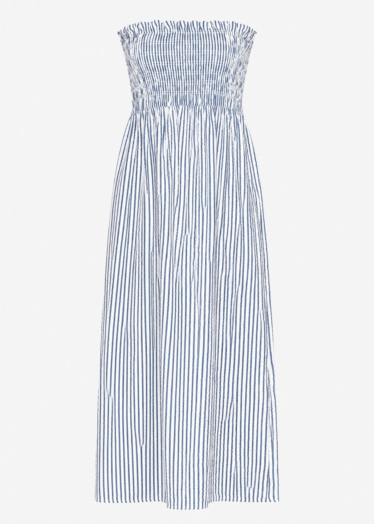 Gestreiftes Maxi Musselin Bandeau Kleid - blau-weiß