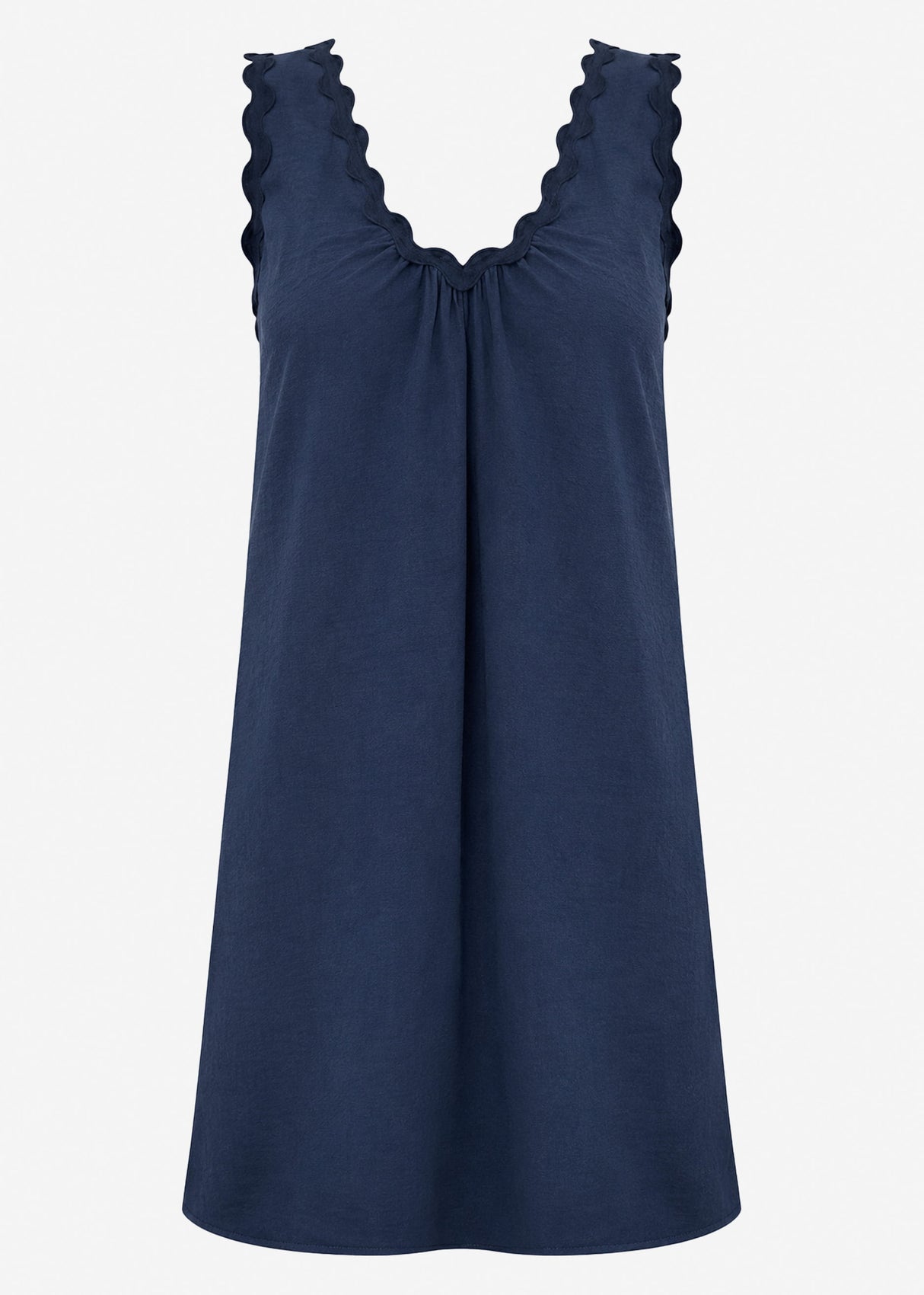Sommerkleid mit dekorativer Zackenborte - dunkelblau