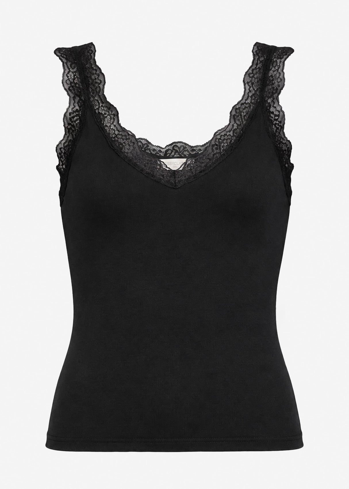 Jersey Top mit Spitze und V-Ausschnitt - schwarz