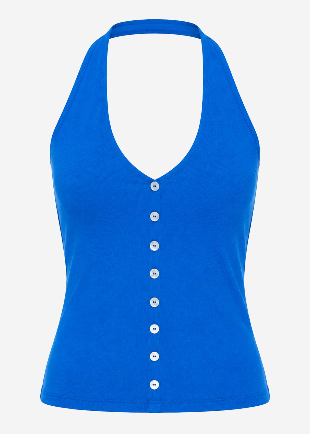 Neckholder-Top mit Zierknöpfe - royalblau