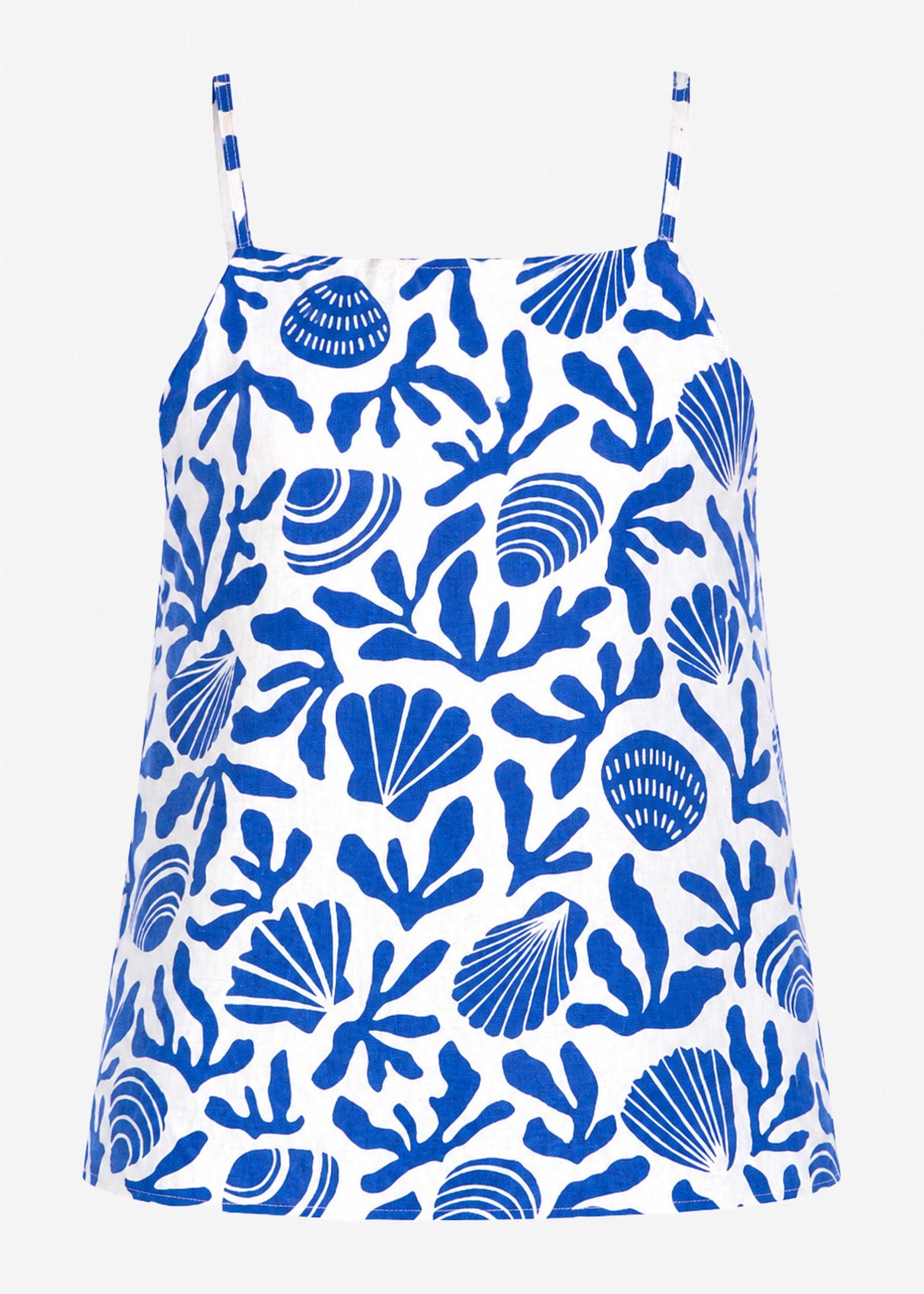 Trägertop mit Muschel- und Korallen-Print - weiß-blau