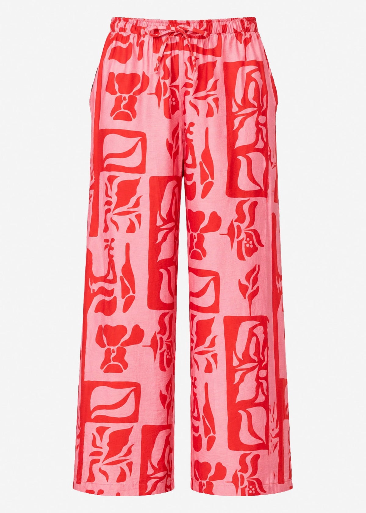 Viskose Schlupfhose mit Kunstprint - pink-rot