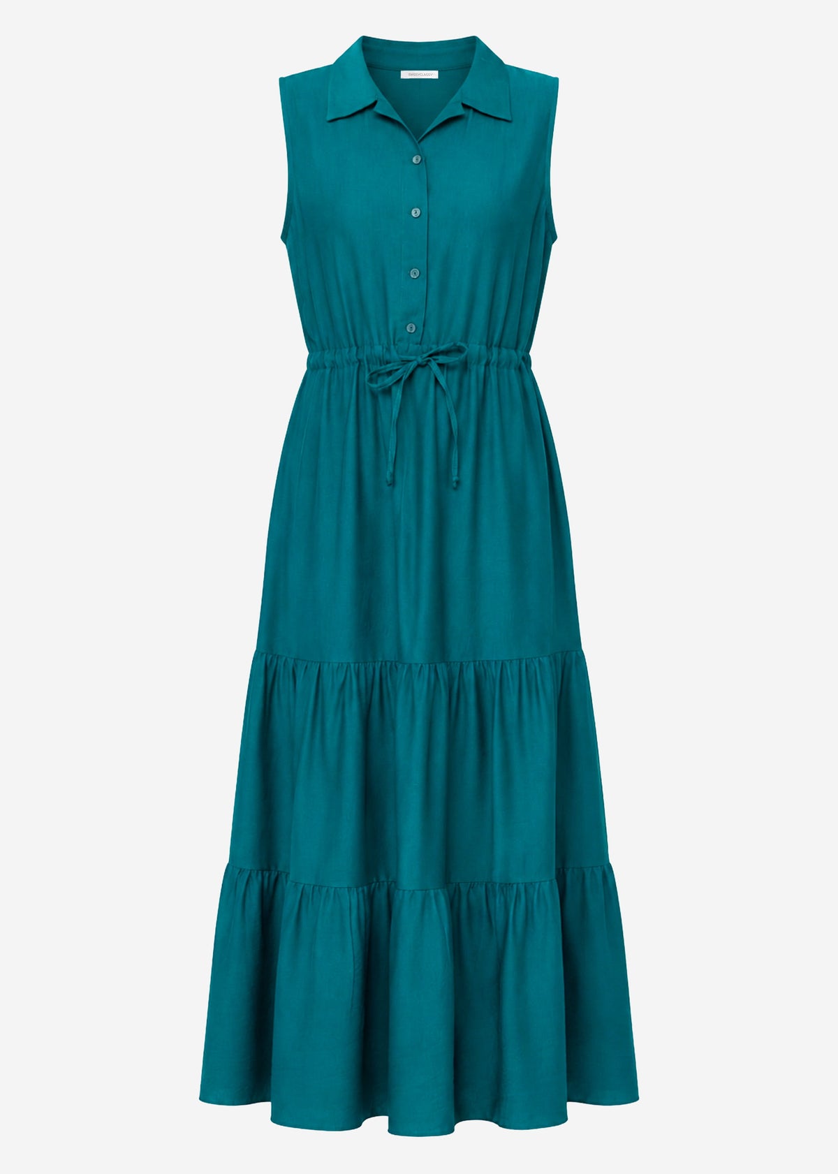 Ärmelloses, langes Kleid mit Tunnelzug Taille - petrol