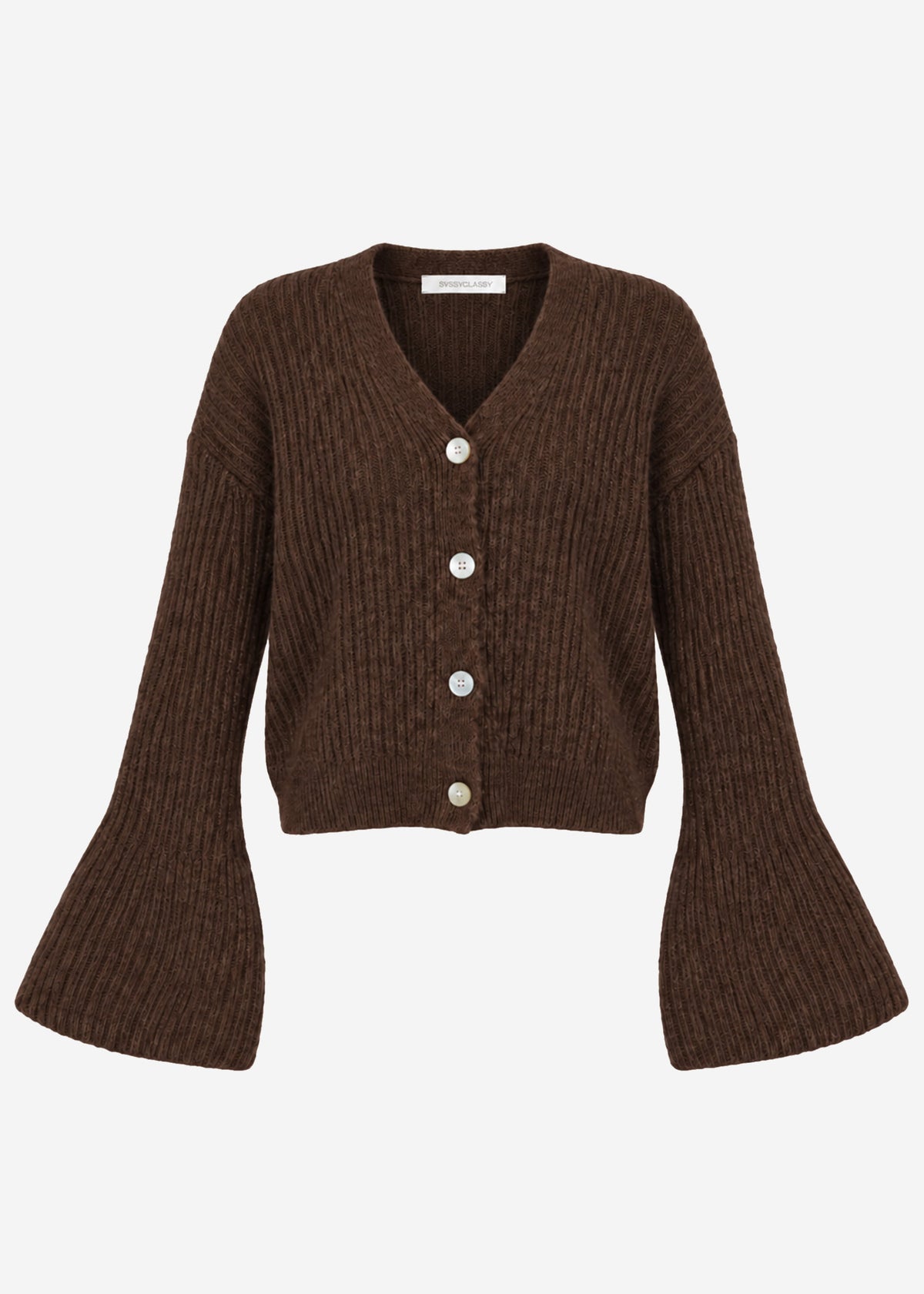 Cardigan with trumpet sleeves - brown