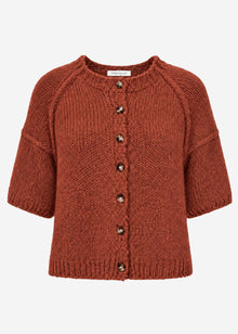 Kurzarm Cardigan mit Außennähten - rostrot