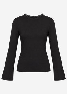 Long-sleeved top with lace insert - black