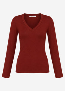 Langarmshirt mit V-Ausschnitt - burgundy