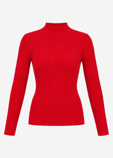 Rippstrickoberteil mit Stehkragen - rot