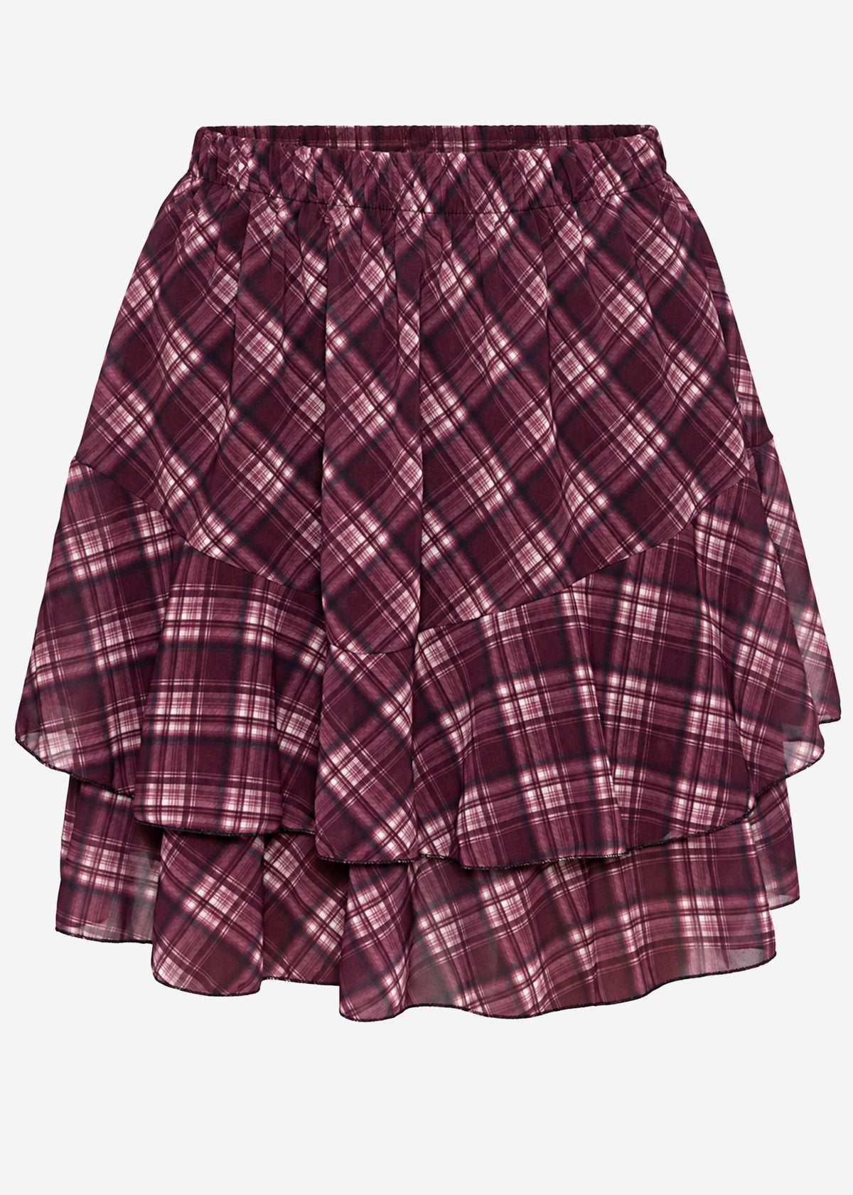 Short flounce skirt with checked pattern - plum