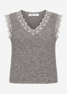 Bouclé Top mit Spitze - taupe