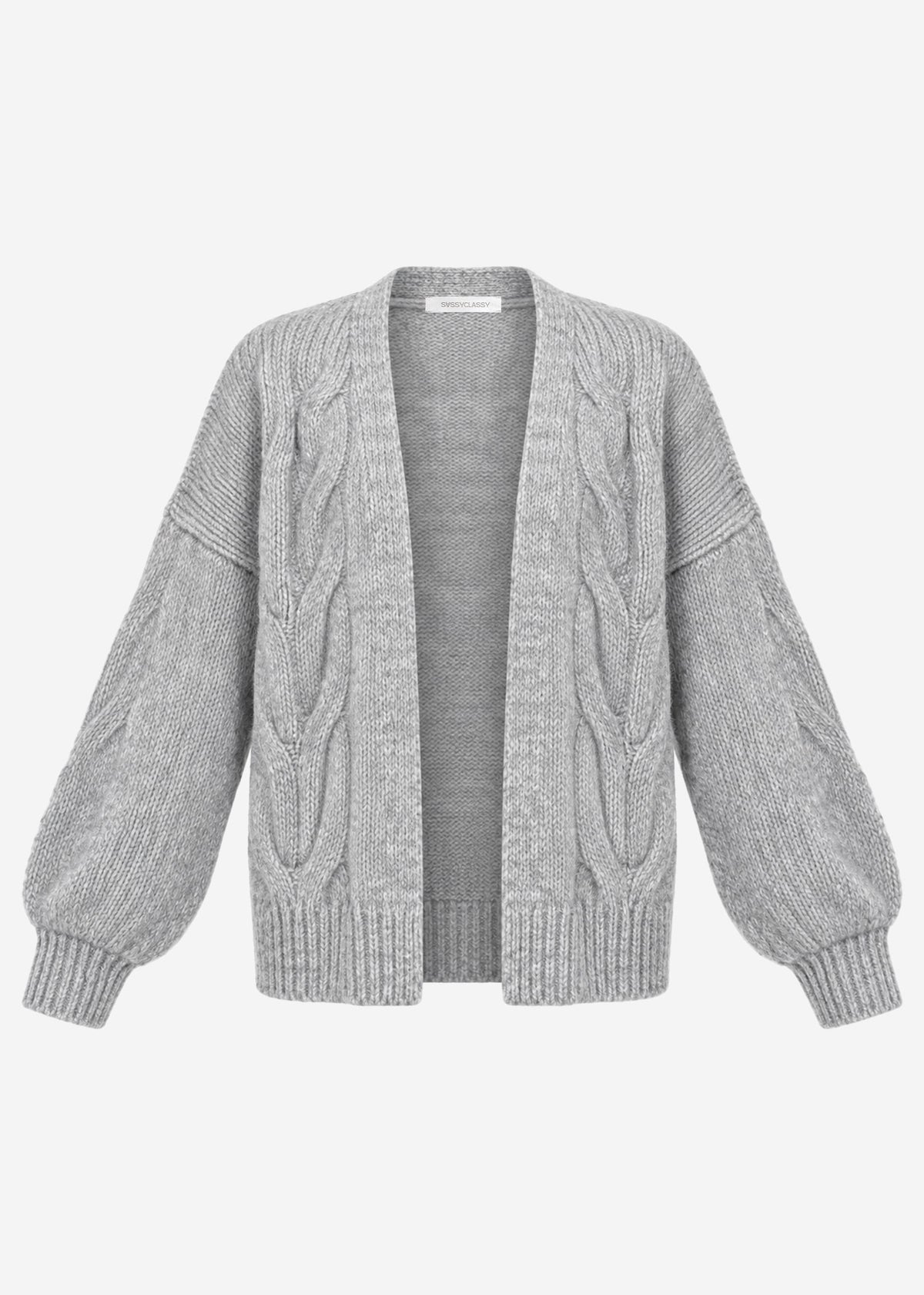 Grob gestrickter Cardigan mit Zopfmuster - hellgrau