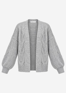 Grob gestrickter Cardigan mit Zopfmuster - hellgrau