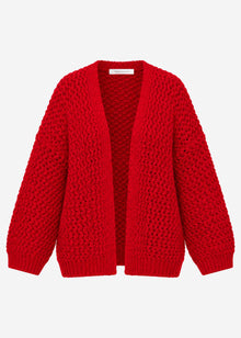 Oversize Strick-Cardigan mit Strukturmuster - rot