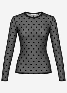 Mesh Langarmshirt mit Polka Dots - schwarz