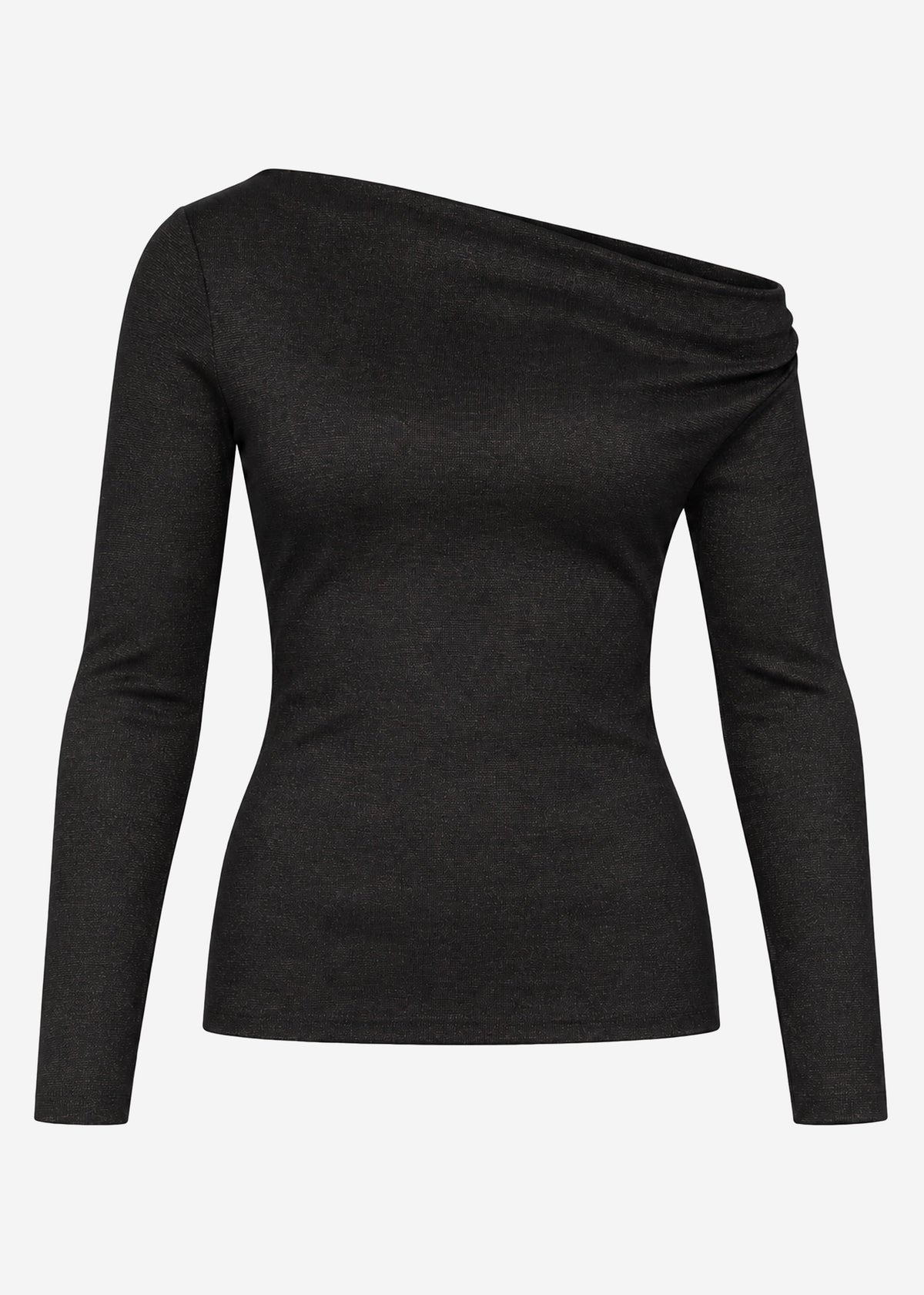 Glitter top with asymmetric neckline - black