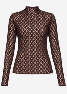 Langarmshirt aus Spitze - braun