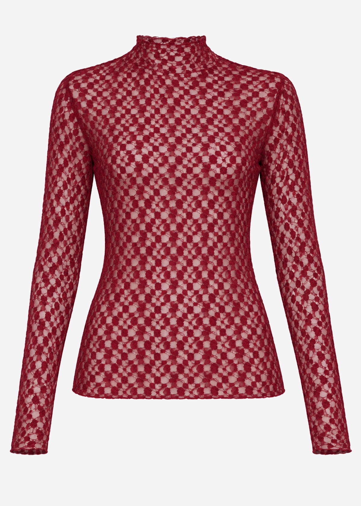 Lace long-sleeved top - burgundy
