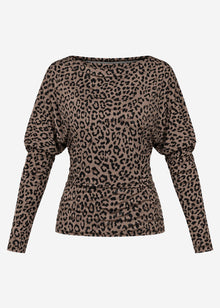 Langarmshirt mit Fledermausärmeln und Leo-Muster - taupe