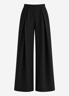 Pull-on trousers with box pleat - black