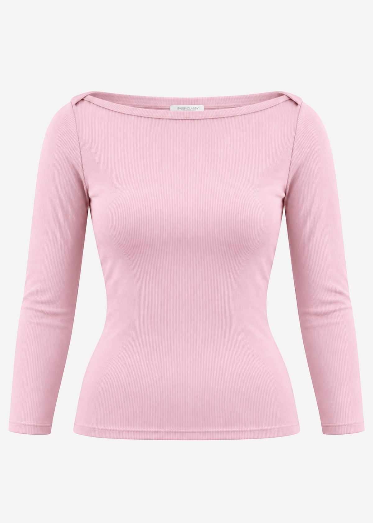 Three-quarter sleeve ribbed top - dusty rose