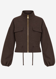 Blouson jacket with stand collar - brown
