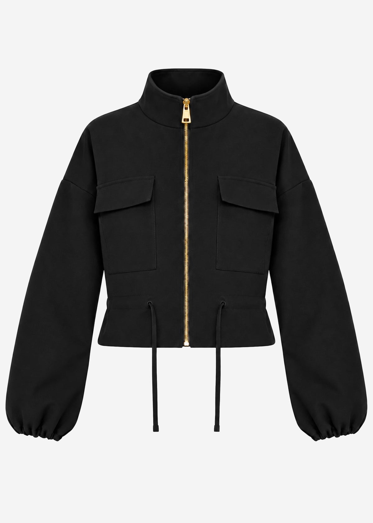 Blouson jacket with stand collar - black