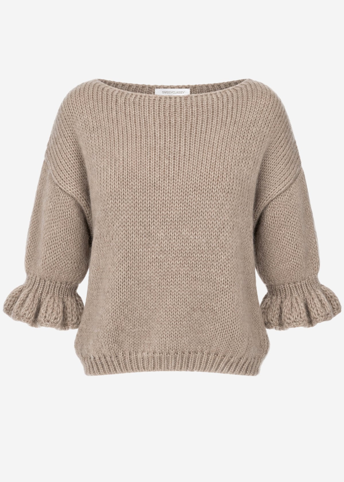 Boat neck jumper with three-quarter sleeves - taupe