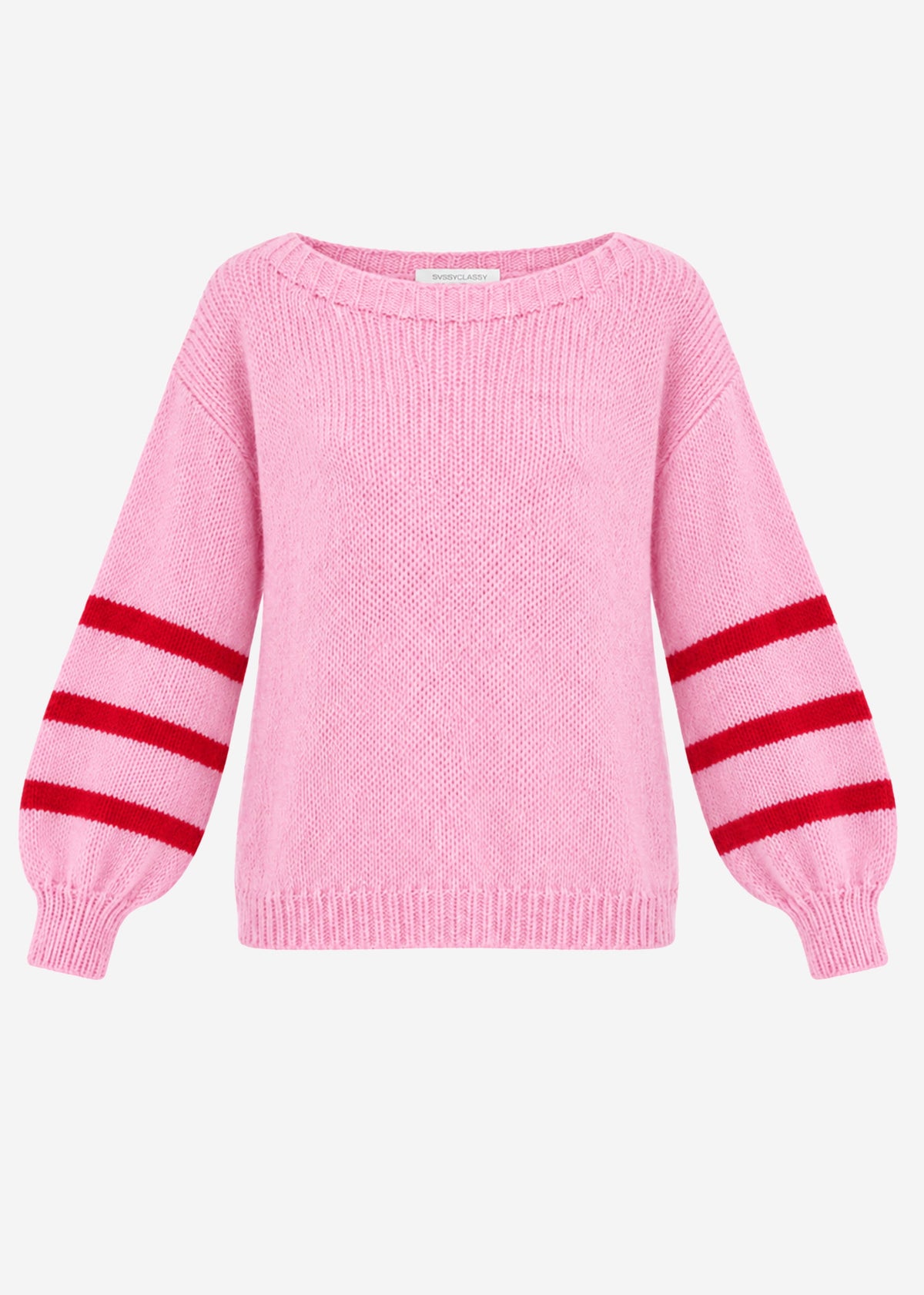 Short knit jumper with striped sleeves - rose