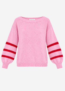 Short knit jumper with striped sleeves - rose