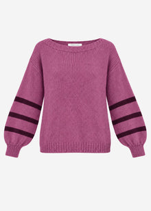 Short knit jumper with striped sleeves - berry