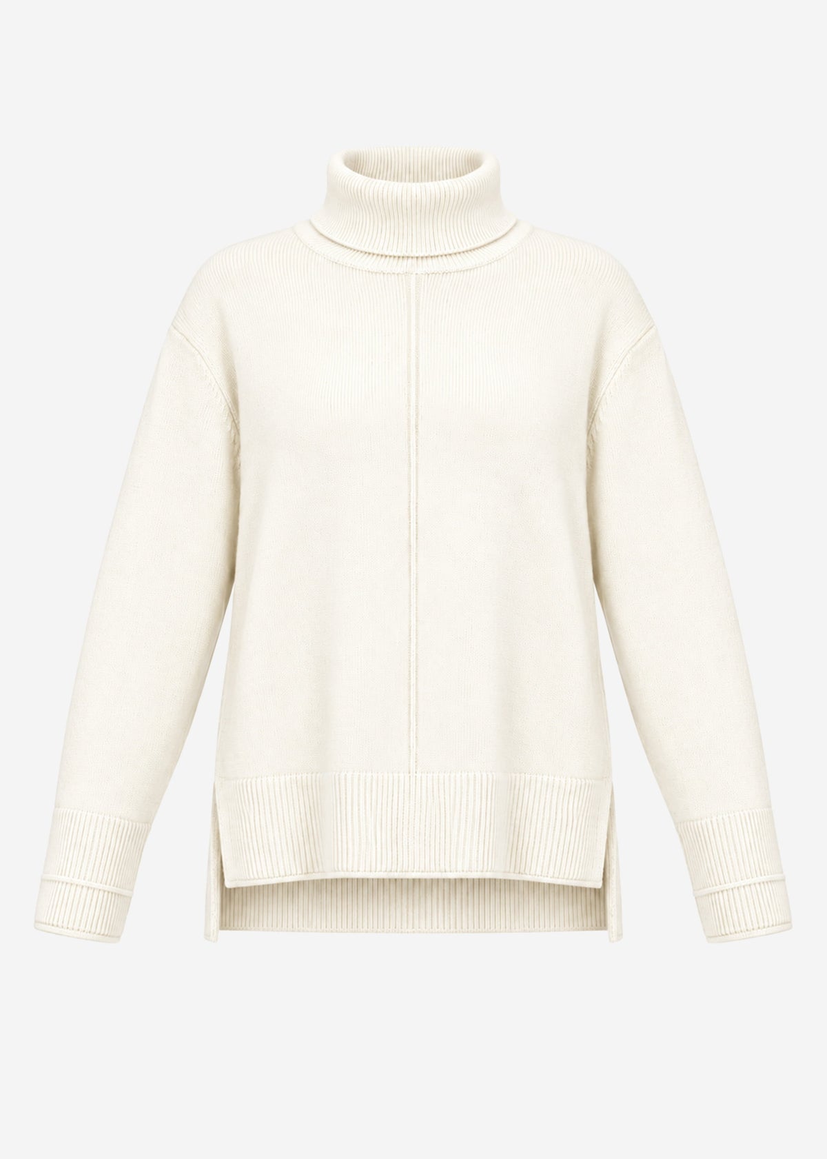 Roll neck jumper with decorative stitching - off-white