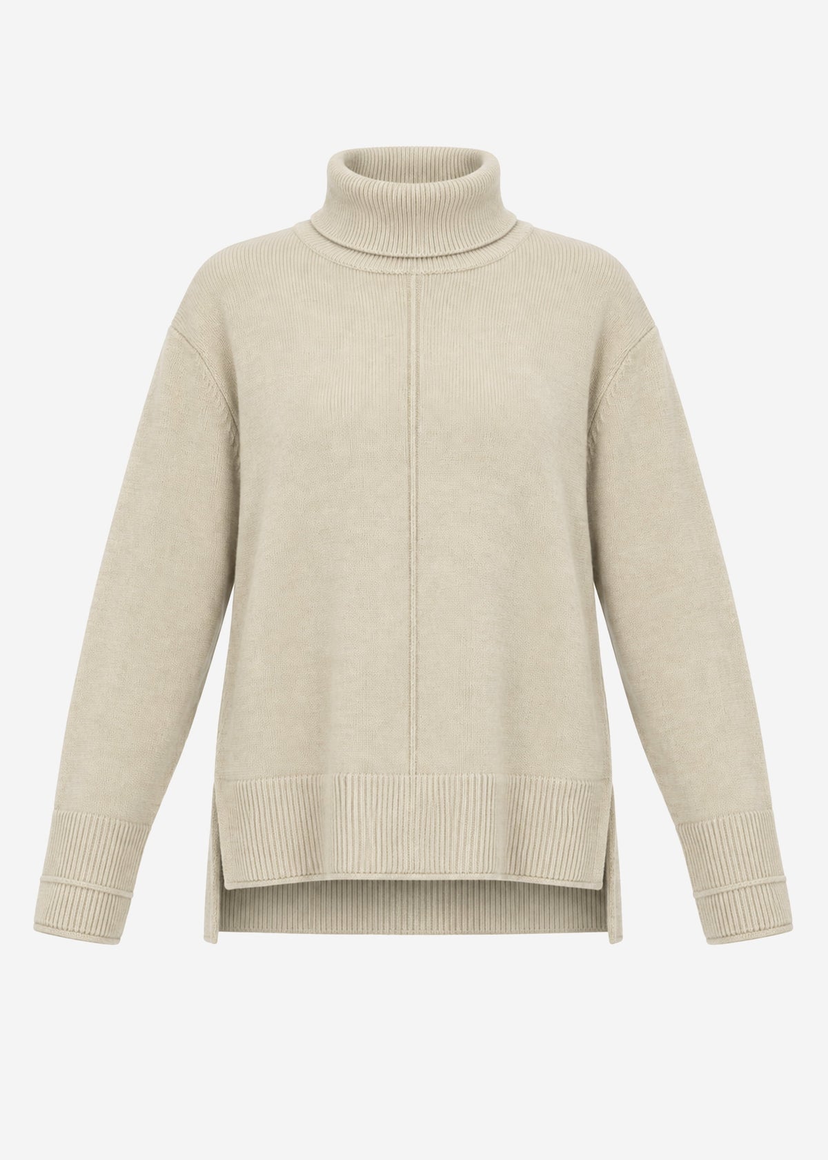 Roll-neck jumper with decorative seam - taupe