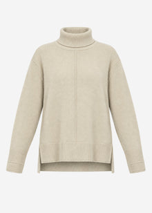Roll neck jumper with decorative stitching - taupe