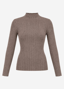 Rippstrickoberteil mit Stehkragen - taupe