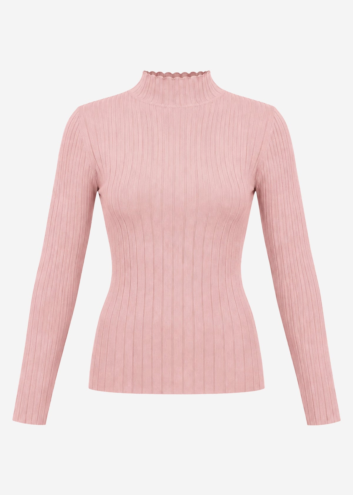 Ribbed knit top with funnel neck - dusty rose