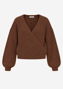 Pullover mit Wickeloptik - braun
