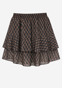 Short flounce skirt with geometric pattern - black-brown