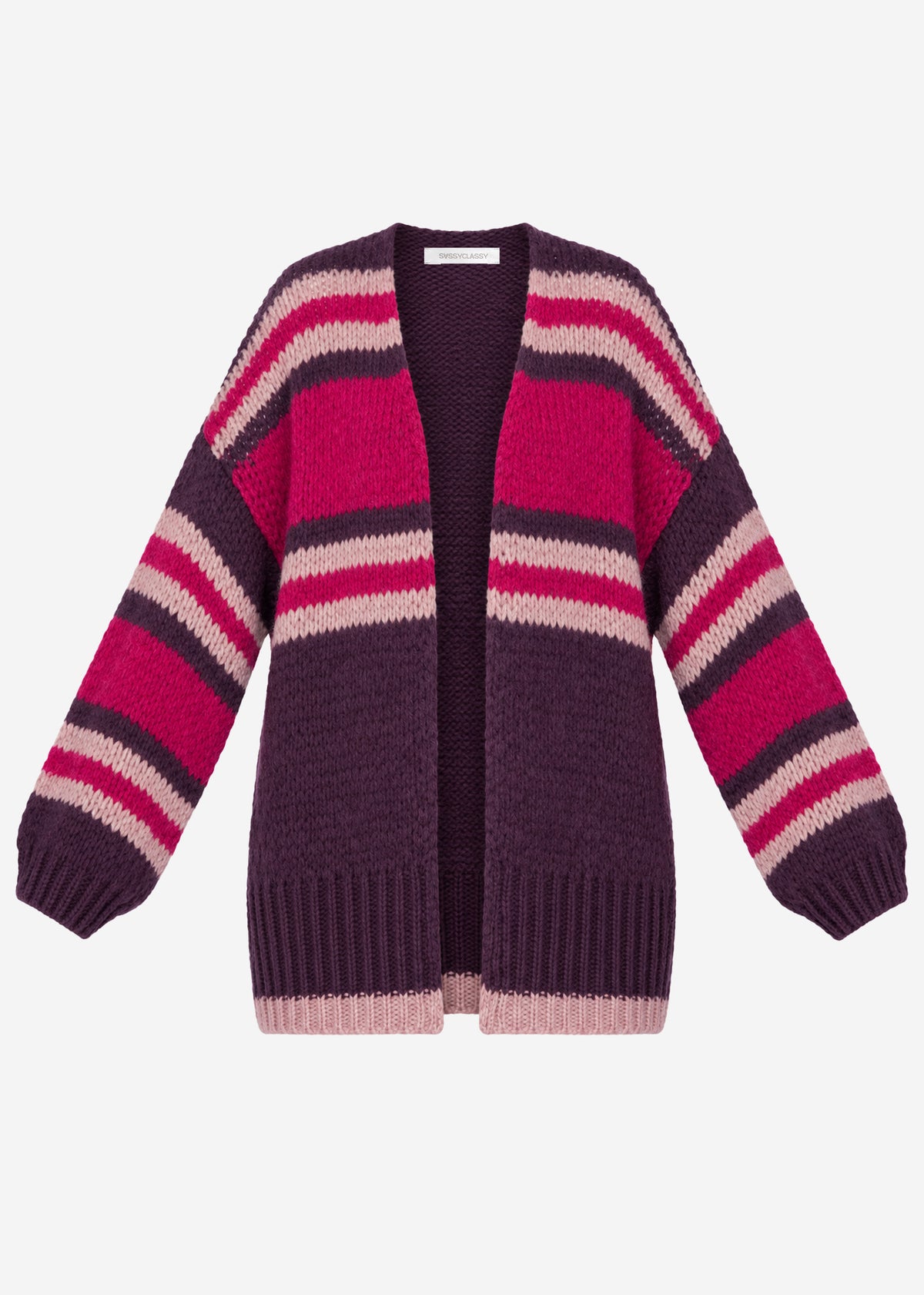 Oversize Strickjacke mit Streifen - plum