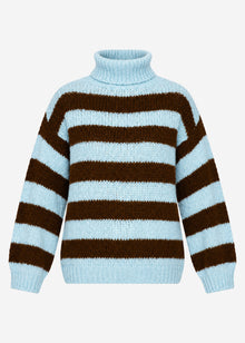 Striped oversized roll neck jumper - light blue-brown
