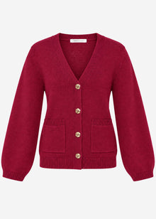 Cardigan with V-neck and gold-tone buttons - berry