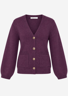 Cardigan with V-neck and gold-tone buttons - plum