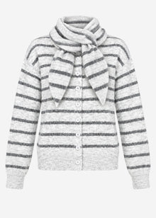 Striped cardigan with scarf - grey