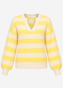 Gestreifter Pullover mit Blende - gelb-beige